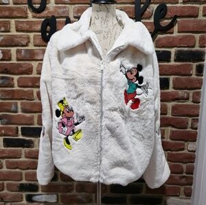 Disney White Fleece Jacket with Mickey and Minnie Embroidery